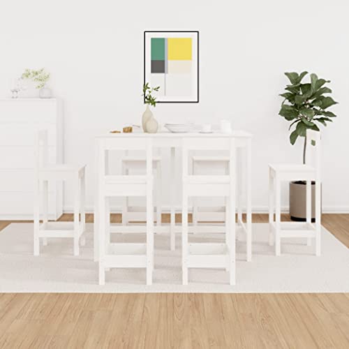 LLEZKBR Juego de muebles de cocina y comedor, juego de barra de 7 piezas, madera maciza de pino blanco