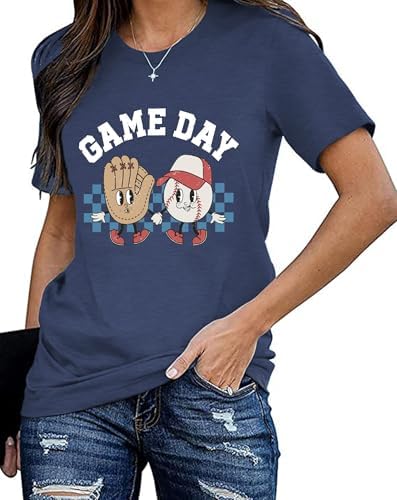 Baseball Shirt for Women Baseball Game Day T-Shirts Funny Softball Mom Tees Tops