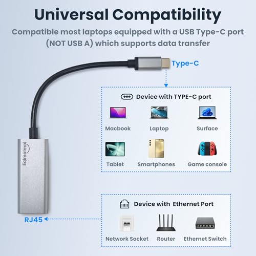 Image of USBC Ethernet Adapter 2 Pack,2Pcs TypeC to RJ45 Ethernet Gigabit Network Adapter Compatible with Windows, MacOS, Linux, and More TypeC to RJ45 with 1000MBPS (2*USB C to RJ45)