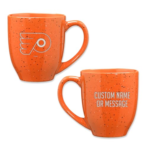 Image of Rico Industries NHL Hockey Philadelphia Flyers Orange Personalized 16 oz Team Color Laser Engraved Speckled Ceramic Coffee Mug