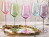 Physkoa Colored Wine Glasses Set of 6-14oz Stemmed Multi-Color Glass ,Crystal Colorful Wine Glasses