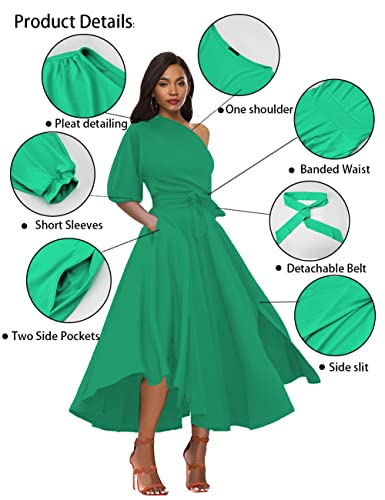 Lilyin Women’S Elegant Off Shoulder Short Sleeve Belted Side Slit Cocktail Party Swing Dress With Pockets thumb #2