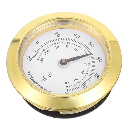 Toyvian Termómetro Pequeño Redondo 37 MM para Interiores Indicador Analógico Carcasa Plástica Dorada Medidor de Temperatura Compacto para Hogar y Oficina