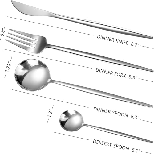 Image of Trifecta 24-Piece Silverware Set, Stainless Steel Flatware Set for 6, Fork Spoon Knife Set, Home Dinnerware Tableware Set for 6, Cutlery Set, Include Knives /Forks /Spoons (Silver)