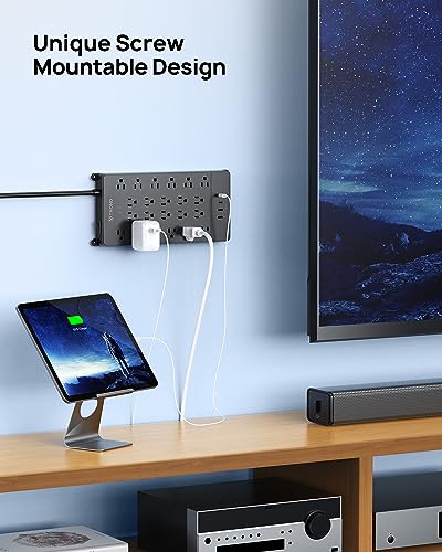 Image of TROND Surge Protector Power Strip 15ft, 4 USB Ports, 4000J, ETL Listed