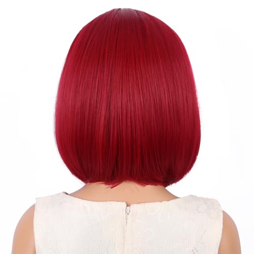Image of PATTNIUM Kids Wine Red Wig Short Straight Bob Wig Dark Red Wigs for Girls Cosplay Party Synthetic Rose Net Daily Wear Wigs