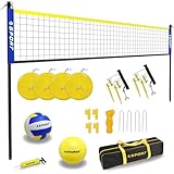 Furypiont Beach Volleyball Net System with 4 Sand Anchors.Easy Setup Adjustable Height Poles with 2 Volleyball Ball,Pump,Boundary Line,Carry Bag.Portable Volleyball Net for Backyard,Grass and Lawn