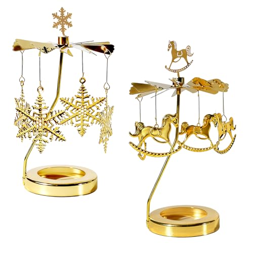 Kerzen Karussell Gold - 2er Set Rotierende Windlicht Karussell mit...