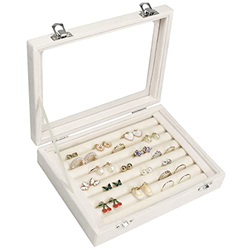 Vicoter Rings Organizer Tray 7 Slots Velvet Jewelry Earring Storage Box with Transparent lid Jewelry