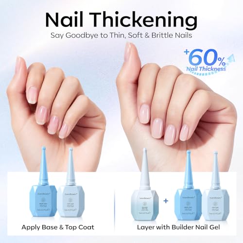 Image of AZUREBEAUTY Builder Nail Gel Kit, 3Pcs Clear Builder Gel with Base Coat and No Wipe Top Coat, UV LED Cured Extension Apex Building Set for Home Salon DIY, 11 mL