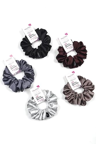 Image of Satin Scrunchies Hair Bands for Women | No-Damage Elastic Hair Ties for Ponytails & Buns | Fluffy & Stylish Rubber Bands | Large Size | Pack of 5