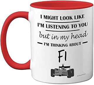 Formula 1 Gifts - in My Head I'm Thinking About F1 - Funny F1 Gifts for Men, Car Lover Gifts for Him, F1 Mug, Formula One Gifts, 11oz Ceramic Dishwasher Safe Premium Mugs Novelty Cup - by Stuff4