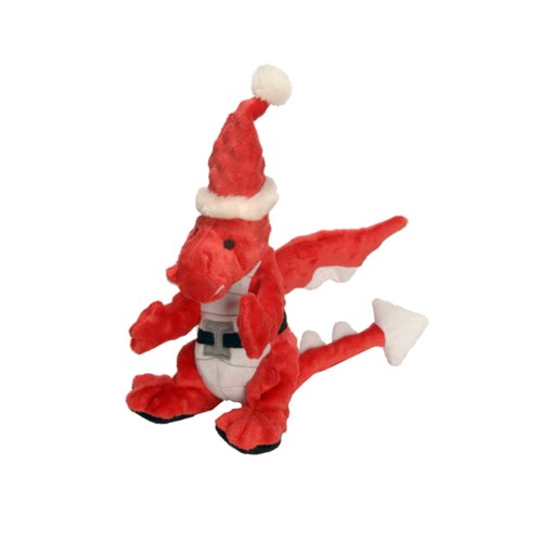 goDog Santa Holiday Dragon Tough Plush Dog Toy with Chew Guard Technology, Large, Red