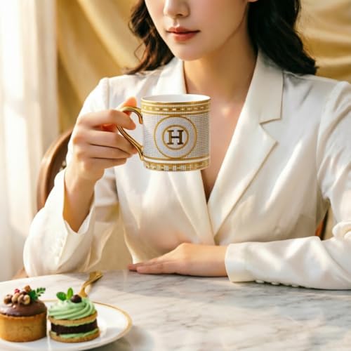 Taza de porcelana con borde dorado y diseño mosaico, 14oz miniatura 4