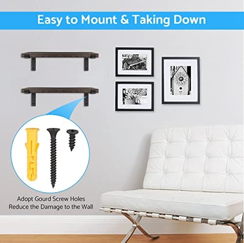 eSynic Rustic Floating Shelves, Popular 2Pcs Wood Wall Hanging Floating Shelves Rustic Floating Shelves Wall Mounted with Removable Towel Holder for Home, Kitchen, Office Decorating