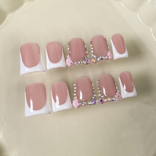 Handmade Press on Nails Short Duck White French Tip Thick Acrylic