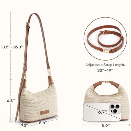 Straw Crossbody Bag for Women, Summer Raffia Handbag Top Handle Woven Tote Purse Vacation Handmade Bucket Clutch Bag3