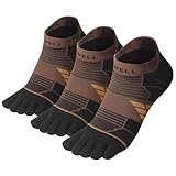 VWELL メンズ/レディースつま先ソックス COOLMAX 5本指ソックス コンプレッションアスレチック ランニングソックス アンクルトゥソックス (3足), ブラウン, Large