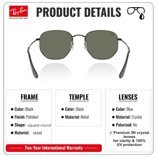 Image of Ray-Ban RB3548N HEXAGONAL FLAT LENSES Square-Round Shape Sunglasses for Men & Women with Official Eyewear Kit