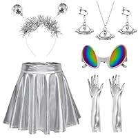 Princess Costumes for Girls, Alien Costume for Girls with Long Gloves Space Theme Alien Glasses Headband Earrings, Alien Costume Kids Fancy Dress for Birthday Party Halloween Christmas Cosplay (120)