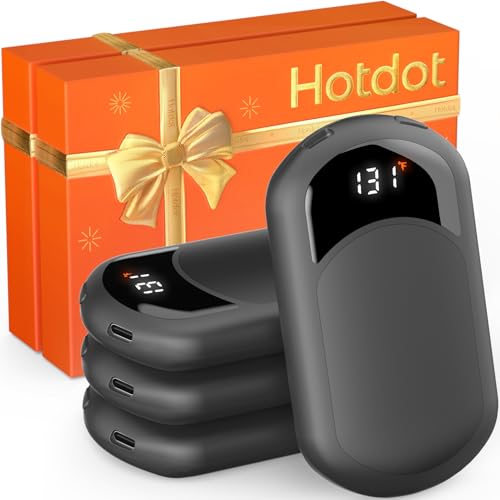 Hotdot Rechargeable Hand Warmers Box, LED Display Real-Time Battery and Temperature, 4 Pack Portable Electric Hand Warmer, Men Women Gifts for Christmas, Hunting, Camping Gray