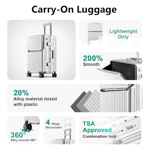 Hard Shell Luggage 26 Inch Travel Luggage, Carry-On Luggage Spinner TSA with Lid, ABS Aluminum Frame，Lightweight Travel Luggage 20'' 24'' 26''Carry-On (upgraded silver, 26 inch)4