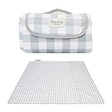 [Rocotto] レジャーシート 大判 厚手 200x200 ピクニックシート 防水 軽量 韓国風 くすみカラー インスタ映え アウトドア 折りたたみ キャンプ 洗える (チェックグレー, 200×200cm)