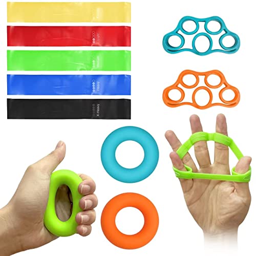 Hand Grip Strengthener, Finger Exerciser, Grip Strength Trainer ï¼ŒSimplify Resistance Loop (11 PCS) Combination packages for general exercise, stretching, strength training, power weight.