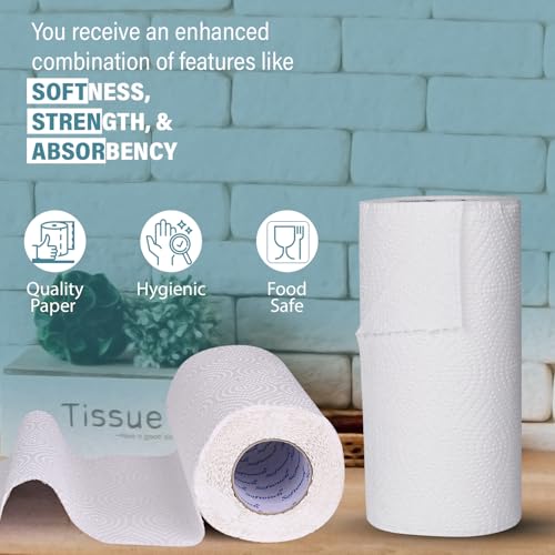 Image of Softouch 2 Ply Kitchen Tissue Rolls | 390 Pulls | 65 Kitchen Towels X 6 Rolls | Soft And Highly Absorbent | 100% Natural Virgin Cellulose Fiber
