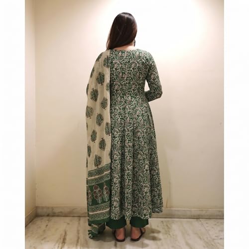 Image of Nermosa Women Printed Anarkali Kurta and Pant Set with Dupatta | Printed Kurta Set | Women Kurta Sets |