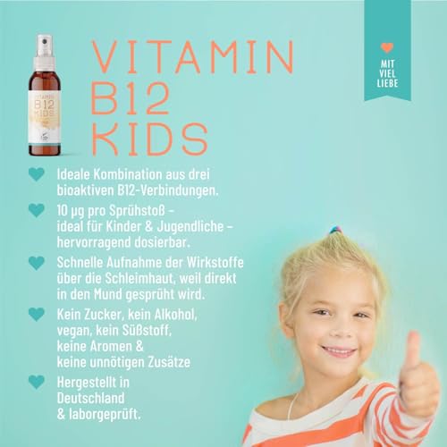 Little Wow® - Daily Vegan Vitamin B12 Spray | Speziell für Kinder I Für 195 Tage | Multivitamin | Vitamine | 10 µg Tagesbedarf pro Sprühstoß