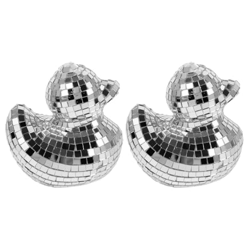 LUOZZY 2pcs Disco Animal Figurines Mirror Duck Disco Animal Ornament Desktop Decorations Layout Props Disco Theme Party Supplies - Silver