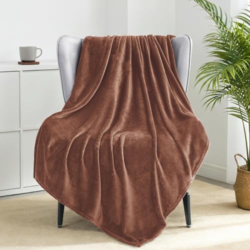 Exclusivo Mezcla Fleece Throw XL Blanket for Couch, Sofa, Super Soft and Warm Brown Blankets, All Season, Cozy, Plush, Lightweight, 50x70 Inches