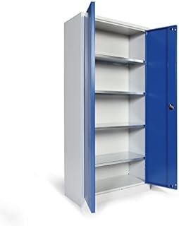 Protaurus Werkzeugschrank Flügeltürschrank, 4 verzinkte Fachböden, HxBxT 1800x800x380mm, Korpus RAL 7035 Lichtgrau, Türen RAL 5010 Enzianblau