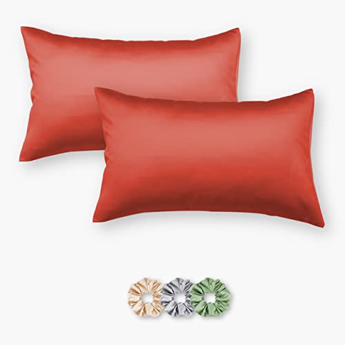 Image of SEEVO 400 TC Luxurious Satin Silk Pillow Covers /Pillowcases with Envelope Closure, Soft Comfortable Protects Hair and Skin - 17 inch x 27 inch - Set of 2 (Copper)