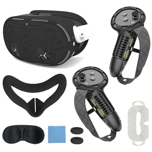 Juego de Fundas Protectoras de TPU de Silicona para Meta Quest 3S Juego de Fundas Protectoras Que Incluye Funda de Agarre del Mando Funda Blanda Funda Facial Protector de Lente (Negro) 🔥