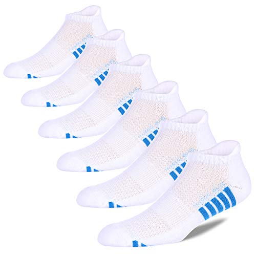 LITERRA Men's Ankle Athletic Running Socks Sports Low Cut Cushioned Tab Socks(6 Pairs) (White)