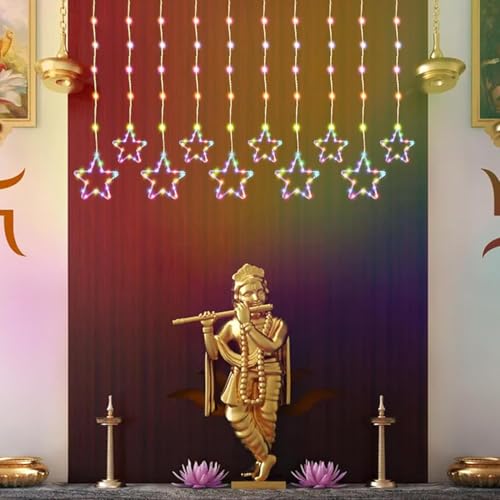 Image of MoonlitDreams Fairy Star Curtain LED String Light 10 Diyas 96 LED 3 Meter Plug in Decorative Lighting with 8 Modes for Window Curtain Home Festival Party Decor