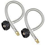 ATKKE 15 inch RV Propane Hoses, RV Propane Hose Replacement, Stainless Braided Propane Tank Hose LP Gas Pigtail Hoses for RV Two-Stage Propane Regulator, 1/4' NPT Male x QCC1, 2 Pack