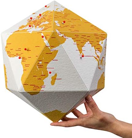 HERE, Personal World Globe w/Pins, Capsule Collection 3D Map, for Home, Business & Office Decor, Premium Quality Paper, Easy to Assemble, Perfect Gift for Travelers (Small, City Names - Gold)