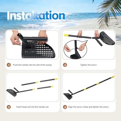 Pelle à sable en acier inoxydable noire haute résistance pour détection de métaux et plage