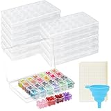 12 Pack Diamond Art Storage Boxes, Clear Diamond Painting Storage Boxes with 28 Grids, Plastic Diamond Art Storage Container with Label Stickers and Funnel, for Small Items, Beads, Nail Accessories