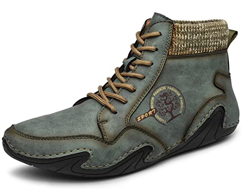 Mocassins pour Hommes Bottes Hiver Cheville Doublée Chaudes Fourrure Détente Lacets Chaussures en Plein Air Léger Mode Confortable Bottillons Vert 42 Cover