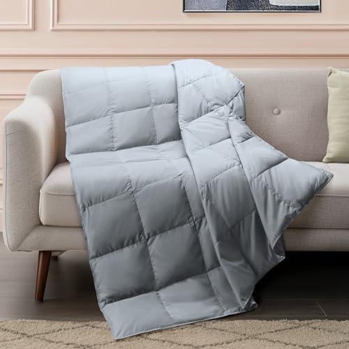 DAICO Lightweight Down Throw Blanket Feather Down Throw for Couch Sofa Soft Packable Down Blanket Throw for Indoor and Outdoor Use 50x70 Grey Blanket