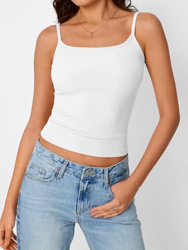 Trendy Queen Camisole Tops for Women 2025 Summer Crop Tank Top Square Neck Adjustable Spaghetti Strap Sleeveless Shirts2