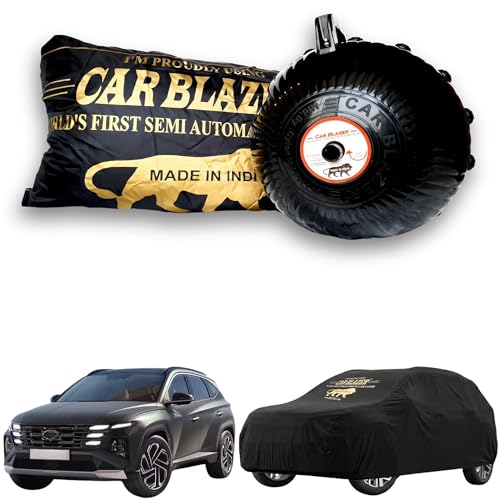 Image of CARBLAZER Portable & Semi-Automatic Full Body Car Covers: Heavy Duty Device| Anti-Theft| Dust & Scratch Proof | Water & Wind Resistant|Custom Fit| Dual-Side Cover, Compatible for Hyundai Tucson