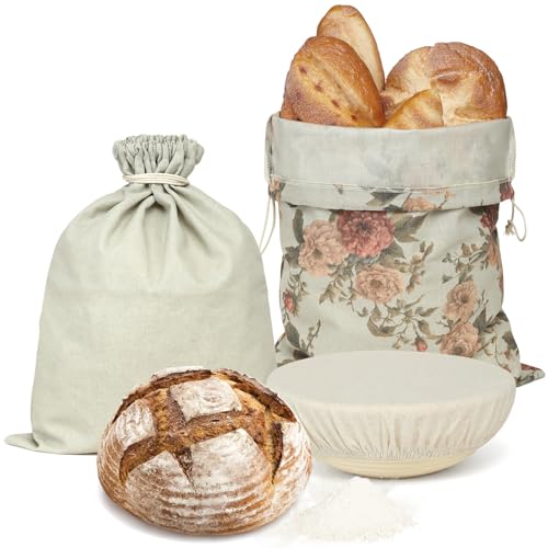 Reusable Linen Bread Bags 2-Pack with Proofing Bowl Cover -