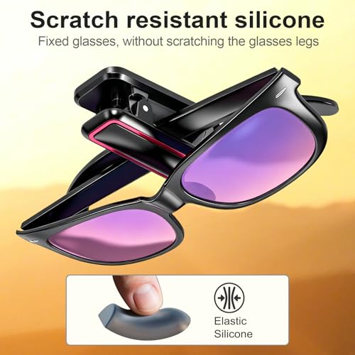 Image of Veharvim Sunglass Holder for Car (2 Pack, One-Handed Operation, Gentle & Secure Hold, Silicone Padded, Universal Fits Sunglass and Car Visor) - Sunglasses Clip for Car Visor (Red, 1 Pack)