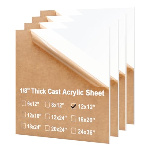 Image of KINLINK 12x12 Plexiglass Sheets 1 /8 inch Thick - 3mm White Cast Acrylic Sheet, Plastic Board Polycarbonate Sheet for DIY Project, Craft, Table Top, Acrylic Sign and Wedding Invitation 4 Pack