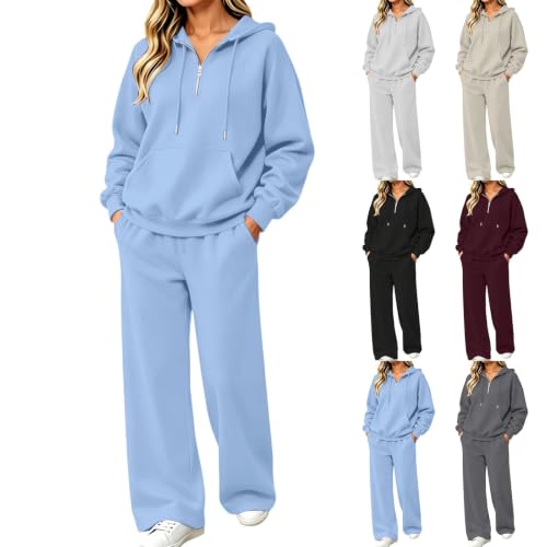 Womens Sweatsuits 2 Piece Outfits Half Zip Hoodie and Sweatpants Sky Blue - image 1